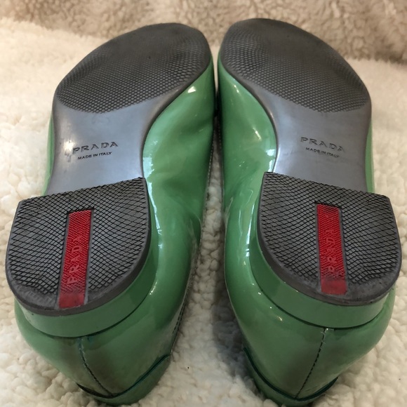 Prada Women's Green Patent Leather Bit Block Heel Loafers - Picture 9 of 13